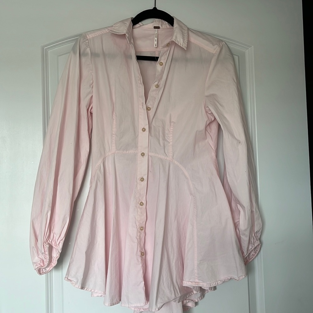 Free People Pink Button Down Shirt Dress
